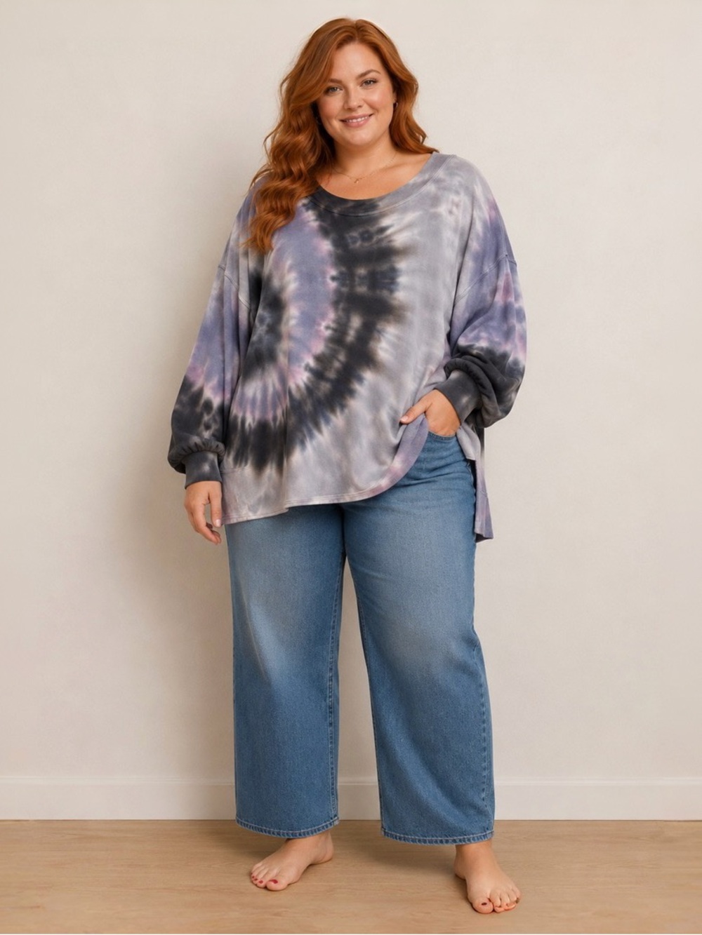 River + Sky Tie-Dye Scoop Neck Sweatshirt in Lavender and Gray